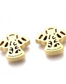 Angel. Acero inoxidable. Color dorado. 9,5x11,5x3 milímetros. 2 mm perforación. 1 unidad.