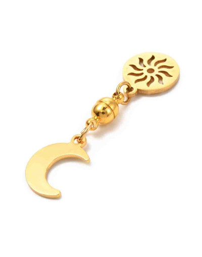 Cierre magnético. Sol+Luna. Aleación y acero inoxidable. Color dorado. 43 mm largo. 1 set.