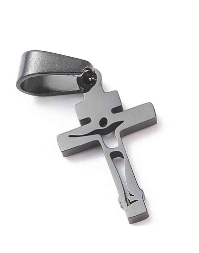 Cruz. Acero inoxidable. Color Gunmetal. 21x12x1,5 milímetros. 3,5x7 mm cierre collar. 1 unidad.