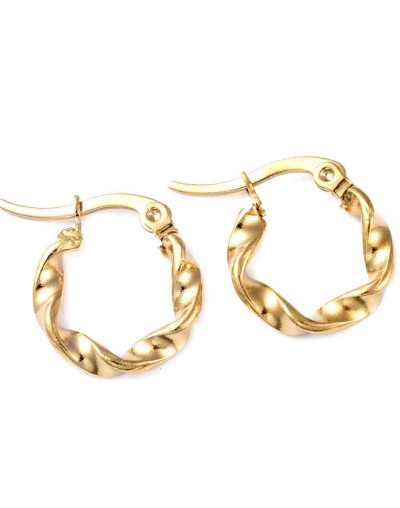Aretes de aro. Twist (2). Acero inoxidable. Color dorado. 17 mm diámetro. 3 mm grosor. 1 par.