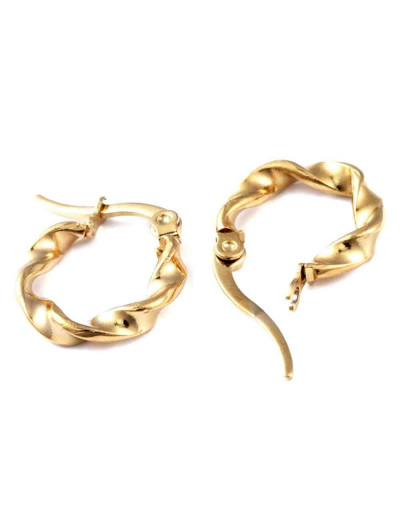 Aretes de aro. Twist (2). Acero inoxidable. Color dorado. 17 mm diámetro. 3 mm grosor. 1 par.