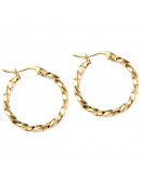Aretes de aro. Twist (2). Acero inoxidable. Color dorado. 25 mm diámetro. 2,5 mm grosor. 1 par. Aretes de aro. Twist (2). Acero inoxidable. Color dorado. 25 mm diámetro. 2,5 mm grosor. 1 par.