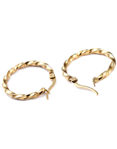 Aretes de aro. Twist (2). Acero inoxidable. Color dorado. 25 mm diámetro. 2,5 mm grosor. 1 par.