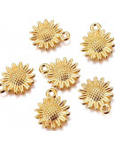 Girasol. Aleación de cobre. Colo dorado. 18,6x15x2,5 milímetros. 1,8 mm perforación. 5 unidades. Girasol. Aleación de cobre. Colo dorado. 18,6x15x2,5 milímetros. 1,8 mm perforación. 5 unidades.