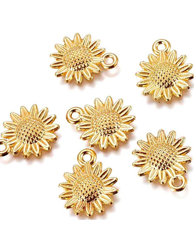 Girasol. Aleación de cobre. Colo dorado. 18,6x15x2,5 milímetros. 1,8 mm perforación. 5 unidades. Girasol. Aleación de cobre. Colo dorado. 18,6x15x2,5 milímetros. 1,8 mm perforación. 5 unidades.