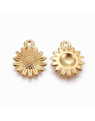 Girasol. Aleación de cobre. Colo dorado. 18,6x15x2,5 milímetros. 1,8 mm perforación. 5 unidades. Girasol. Aleación de cobre. Colo dorado. 18,6x15x2,5 milímetros. 1,8 mm perforación. 5 unidades.