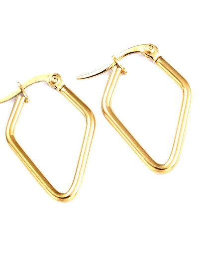 Aretes de rombo. Acero inoxidable. Color dorado. 25x17 milímetros. 2 mm grosor. 1 par.