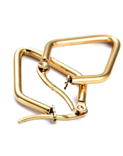 Aretes de rombo. Acero inoxidable. Color dorado. 25x17 milímetros. 2 mm grosor. 1 par.