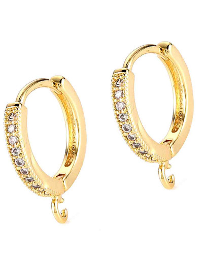 Aretes de aro. Aleación+Zirconia. Real 18k Gold. 16x14x2 milímetros. 1,2 mm perforación. 1 par.