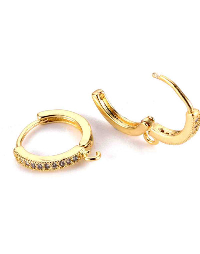 Aretes de aro. Aleación+Zirconia. Real 18k Gold. 16x14x2 milímetros. 1,2 mm perforación. 1 par.