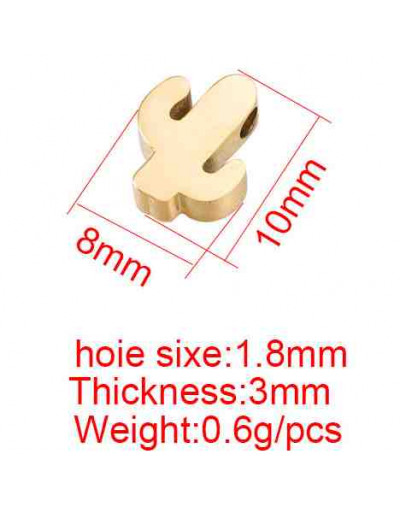 Cactus. Acero inoxidable. Color dorado. 10x8x3 milímetros. 2 mm perforacion. 1 unidad.