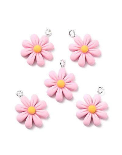 Flor (2). Resina+Aleación de cobre. Color plateado. 25x20x6 milímetros. 2 mm perforación. 2 uds.