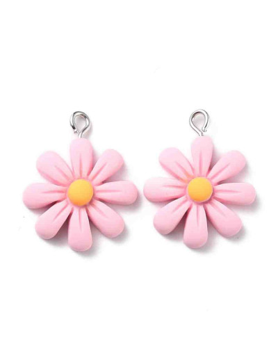 Flor (2). Resina+Aleación de cobre. Color plateado. 25x20x6 milímetros. 2 mm perforación. 2 uds.