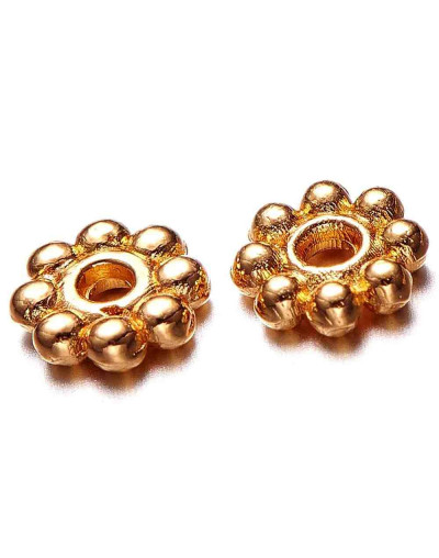 Disco. Aleación de cobre. Color dorado. 5x1,5 milímetros. 1 mm perforación. 50 uds. aproximado.