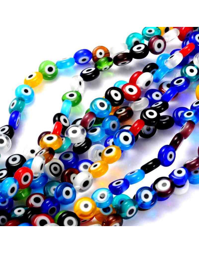 Ojo turco. Moneda. Varios colores. 8x4 milímetros. 1 mm perforación. 50 uds hilo (aproximado).