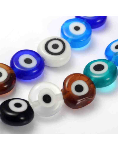 Ojo turco. Moneda. Varios colores. 8x4 milímetros. 1 mm perforación. 50 uds hilo (aproximado).