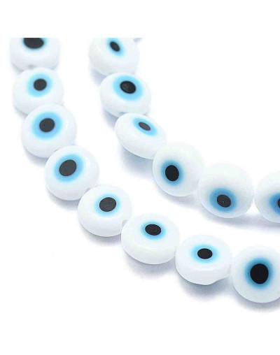 Ojo turco. Moneda. Color blanco. 8x4 milímetros. 1 mm perforación. 50 uds hilo (aproximado).