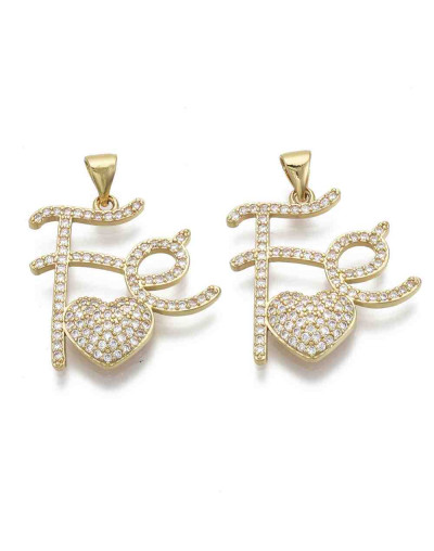 Fé+Corazón. Aleación+Zirconia. Baño 18KGold. 24x23x3 mm. 5 mm cierre. 1 unidad.