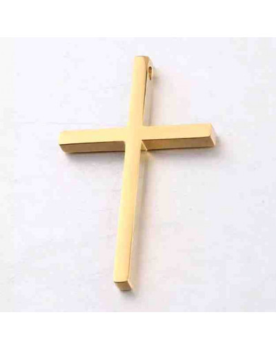 Cruz. Acero inoxidable. Color dorado.40x25x2,5 milímetros. 2 mm perforación. 1 unidad.