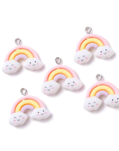 Nube+Arcoiris. Resina+Aleación de cobre. Color plateado. 22x25 milímetros. 2 mm perforación. 2 uds.