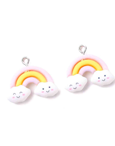 Nube+Arcoiris. Resina+Aleación de cobre. Color plateado. 22x25 milímetros. 2 mm perforación. 2 uds.