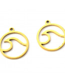 Olas. Acero inoxidable. Color dorado. 17 milímetros diámetro. 1 mm perforación. 1 unidad. Olas. Acero inoxidable. Color dorado. 17 milímetros diámetro. 1 mm perforación. 1 unidad.