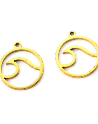 Olas. Acero inoxidable. Color dorado. 17 milímetros diámetro. 1 mm perforación. 1 unidad.