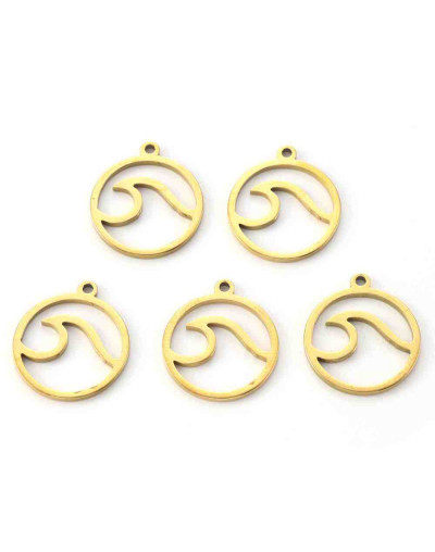 Olas. Acero inoxidable. Color dorado. 17 milímetros diámetro. 1 mm perforación. 1 unidad.