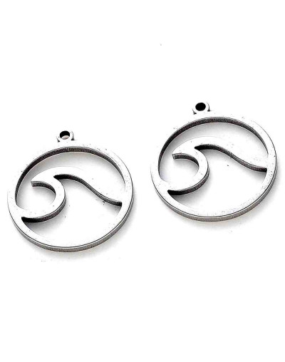 Olas. Acero inoxidable. Color plateado. 17 milímetros diámetro. 1 mm perforación. 1 unidad.