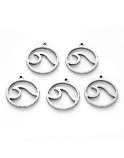 Olas. Acero inoxidable. Color plateado. 17 milímetros diámetro. 1 mm perforación. 1 unidad.