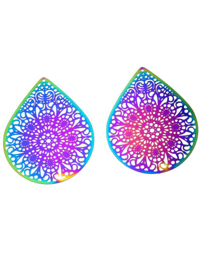 Chapas Filigrana (1). Acero inoxidable. Multicolor. 48,5x38,5x0,2 mm. 1 mm perforación. 1 par.