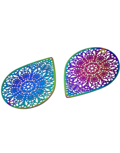 Chapas Filigrana (1). Acero inoxidable. Multicolor. 48,5x38,5x0,2 mm. 1 mm perforación. 1 par.