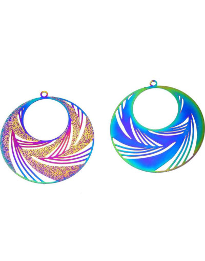 Chapas Filigrana (2). Acero inoxidable. Multicolor. 43X40X0,2 mm. 1,8 mm perforación. 1 par.