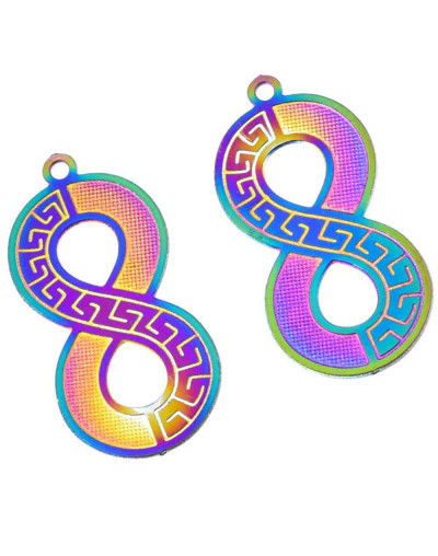 Chapas Filigrana (4). Acero inoxidable. Multicolor. 22X10X0,2 mm. 1 mm perforación. 1 par.