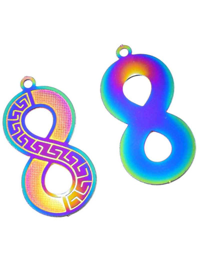 Chapas Filigrana (4). Acero inoxidable. Multicolor. 22X10X0,2 mm. 1 mm perforación. 1 par.