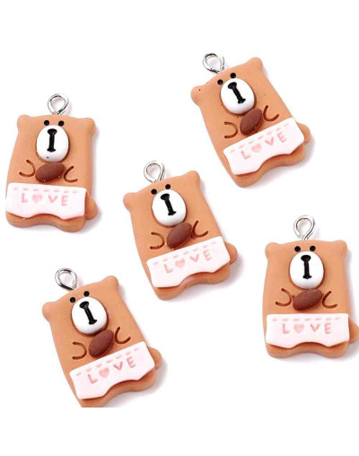 Oso. Resina+Aleación de cobre. Color plateado. 25x16x5 milímetros. 2 mm perforación. 2 uds.