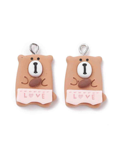 Oso. Resina+Aleación de cobre. Color plateado. 25x16x5 milímetros. 2 mm perforación. 2 uds.