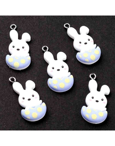 Conejo. Resina+Aleación de cobre. Color plateado. 32x15x5 milímetros. 2 mm perforación. 2 uds.