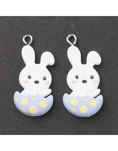 Conejo. Resina+Aleación de cobre. Color plateado. 32x15x5 milímetros. 2 mm perforación. 2 uds.