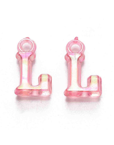 Letras (3). Acrílico. Varios colores transparentes. 14x3,5 mm. 2 mm perforación. 50 uds (aprox).