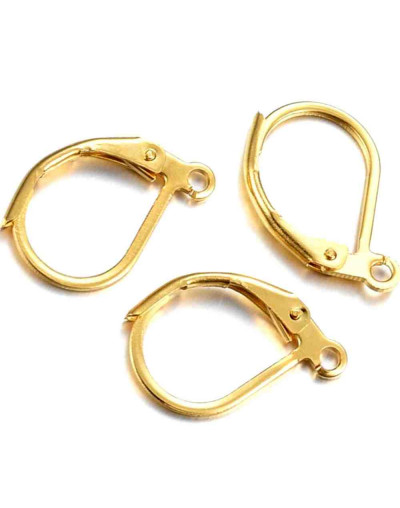 Aretes de gota. Acero inoxidable. Real 24k Gold. 15x10 milímetros. 1,4 mm perforación. 4 unidades.