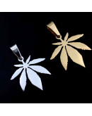 Hoja Cannabis. Acero inoxidable. Color plateado. 30x32 milímetros. 5x3 mm cierre collar. 1 unidad. Hoja Cannabis. Acero inoxidable. Color plateado. 30x32 milímetros. 5x3 mm cierre collar. 1 unidad.