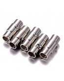 Cierre magnético. Columna. Acero inoxidable. Plateado. 18x7,5 mm. 5 mm diámetro interior. 1 set.