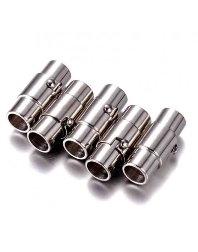 Cierre magnético. Columna. Acero inoxidable. Plateado. 18x7,5 mm. 5 mm diámetro interior. 1 set.