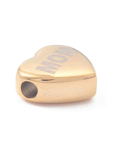 Corazón MOM. Acero inoxidable. Color dorado. 11x12x5 milímetros. 2 mm diámetro. 1 unidad.