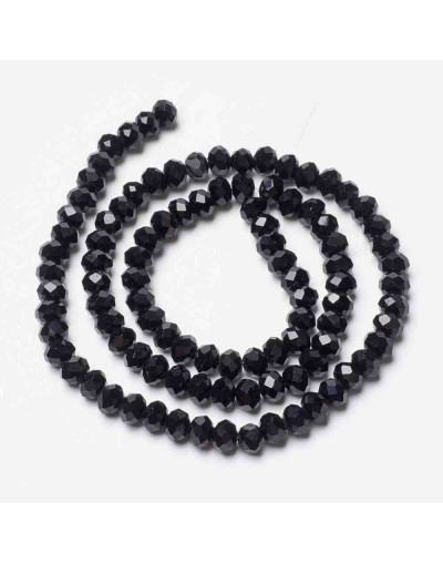 Rondelle faceteado. 3x2 mm. BLACK. 0,5 mm perforación. 150 uds hilo (aproximado).