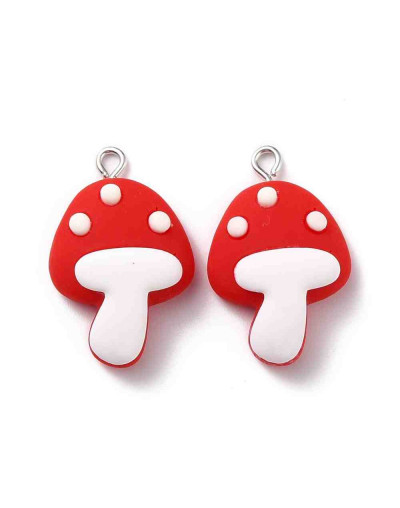 Hongo. Resina+Aleación de cobre. Color plateado. 30x19x8 milímetros. 2 mm perforación. 2 uds.