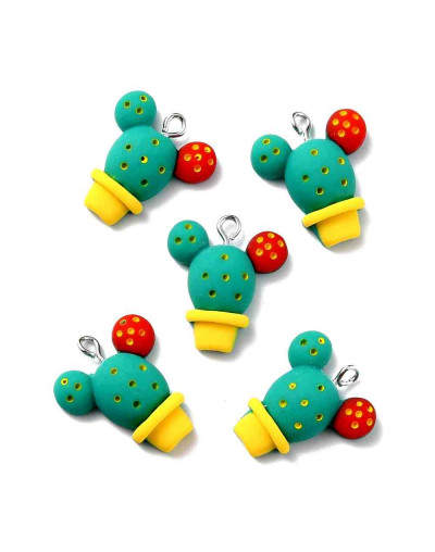 Cactus. Resina+Aleación de cobre. Color plateado. 25x21x7 milímetros. 2 mm perforación. 2 uds.