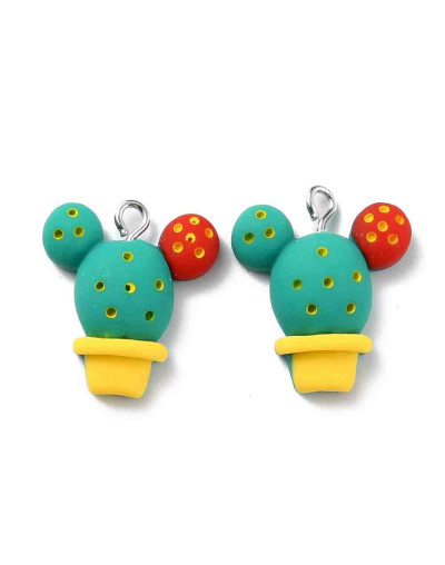 Cactus. Resina+Aleación de cobre. Color plateado. 25x21x7 milímetros. 2 mm perforación. 2 uds.