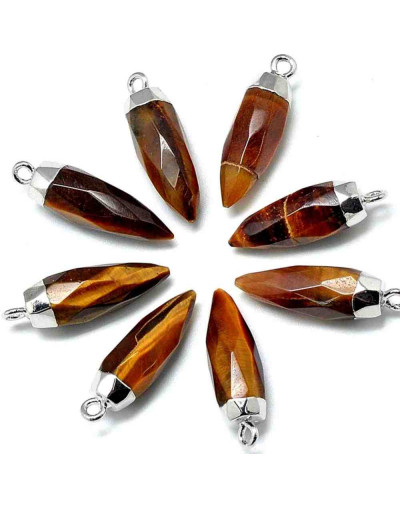 Ojo de tigre. Engarce de aleación. Color plateado. 26x8 milímetros. 2 mm perforación. 1 unidad.